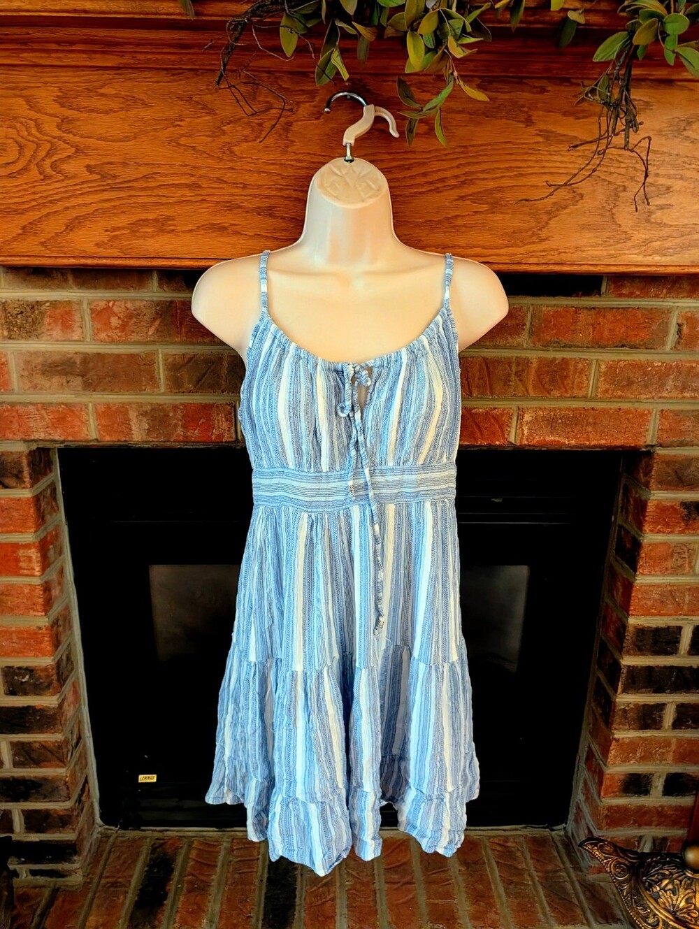 Angie Brand Blue and White Striped Spaghetti Strap Sundress Size Large